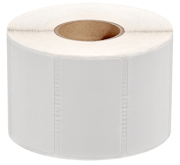 Labels 50mm x 30mm Gloss White, 28mm core [1500/roll]