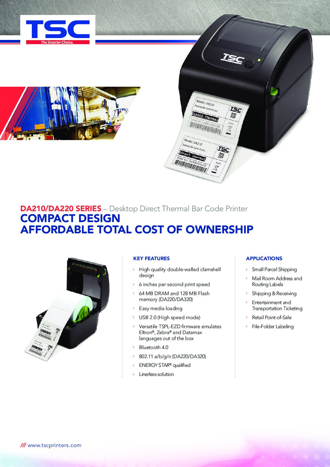 TSC DA SERIES 4" Direct Thermal Label Printer 203dpi - Image 4
