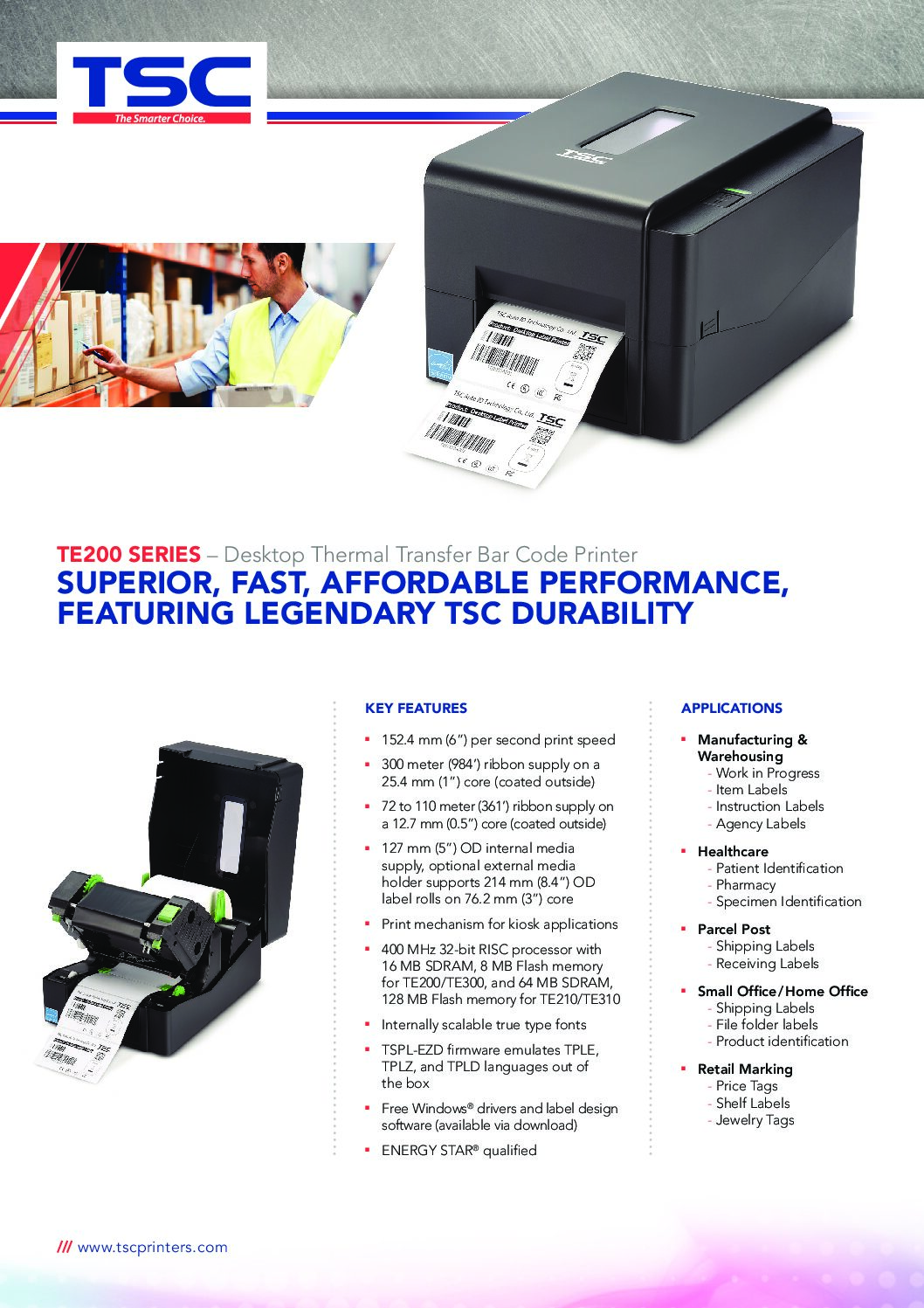 TSC TE SERIES 4" Thermal Transfer Label Printer 203/300dpi - Image 5