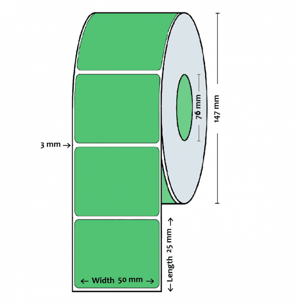 Labels 50mm x 25mm Synthetic, 76mm core, Ultra-sticky [2500/roll] - Image 2