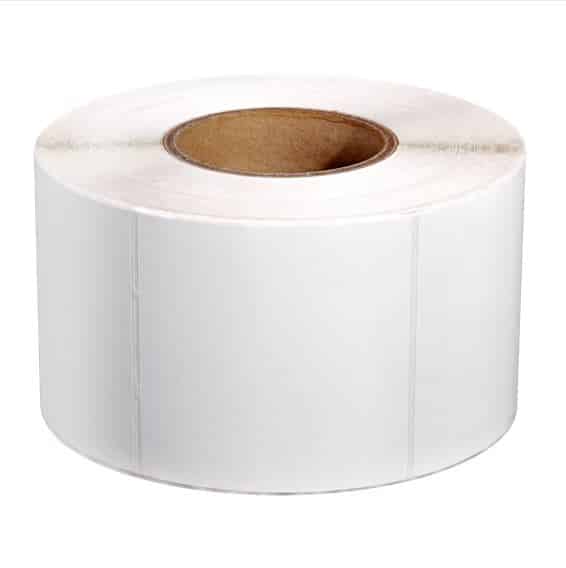 Labels 99 x 99mm in size, with gloss finish. Suitable for thermal transfer printing. Large rolls for Industrial thermal transfer printers