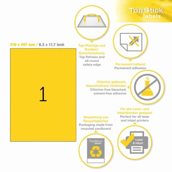 Labels, Copier/Laser/Inkjet, 210 x 297mm, White, Paper, Permanent adhesive, A4 [25 labels] - Image 3
