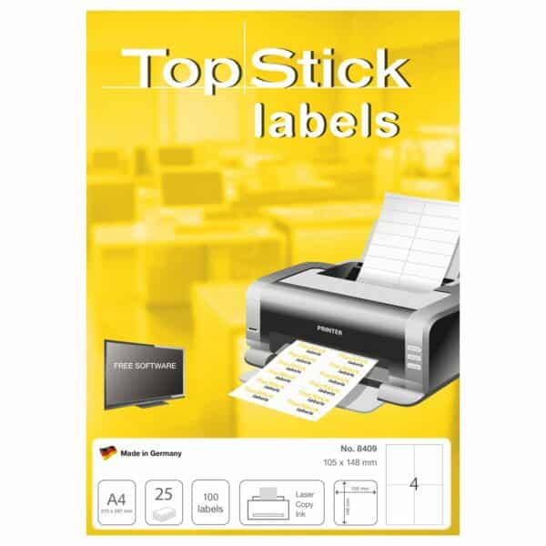 Labels, Copier/Laser/Inkjet, 105 x 148mm, White, Paper, Permanent adhesive, A4 [100 labels] - Image 2