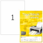 Labels, Copier/Laser/Inkjet, 210 x 297mm, White, Paper, Permanent adhesive, A4 [100 labels]