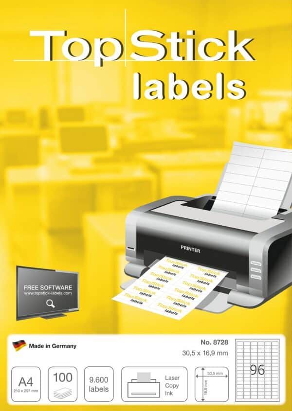 Labels, Copier/Laser/Inkjet, 31 x 17mm, White, Paper, Permanent adhesive, A4 [9600 labels] - Image 2