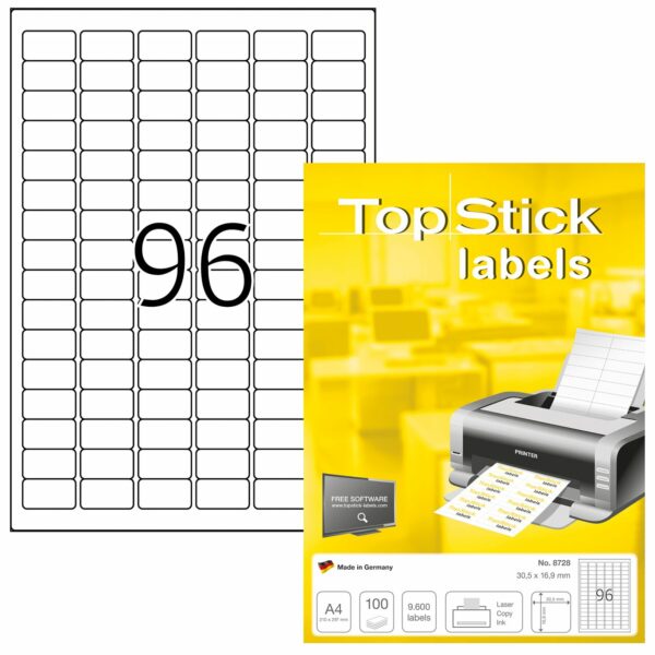 Labels, Copier/Laser/Inkjet, 31 x 17mm, White, Paper, Permanent adhesive, A4 [9600 labels]