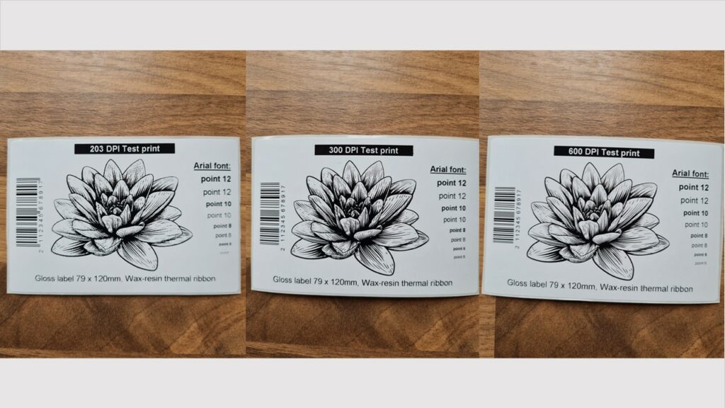 Compare 200 vs 300 vs 600 dpi print tests