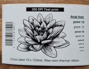Photo of a sample 300 dpi print test