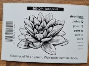 600 dpi thermal transfer printer sample print