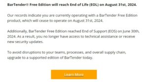 BarTender Software not working. License no longer Valid.